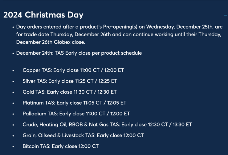 CME-Christmas Holiday-Trading Schedule-notes-2024