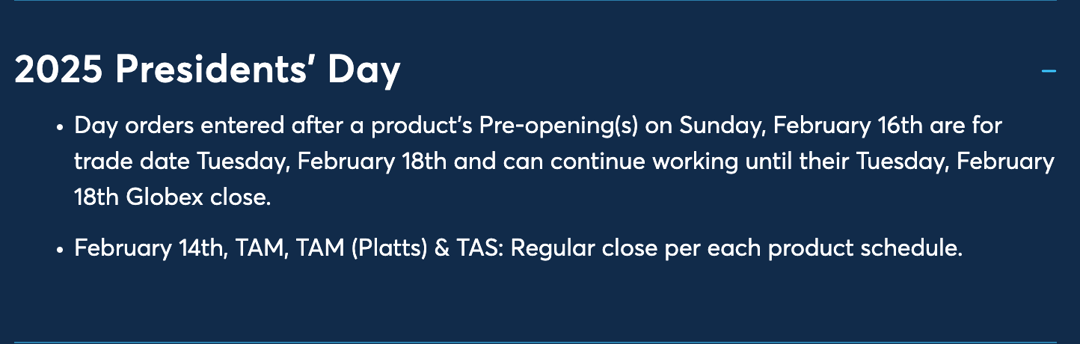 Presidents Day - CME - Holiday Trading Schedule-notes-2025